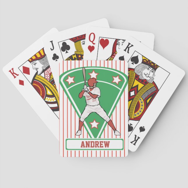 Personalised Baseball Batter Star Red Playing Cards (Back)
