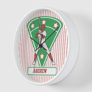 Personalised Baseball Batter Star Red Wall Clock