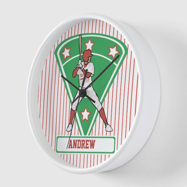 Personalised Baseball Batter Star Red Wall Clock (Angle)