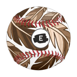 Personalised Baseball  Boho Monogram Brown Feather