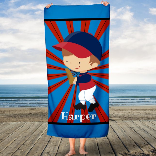Personalised baseball Catcher Boys Kids Bath Towel (Creator Uploaded)
