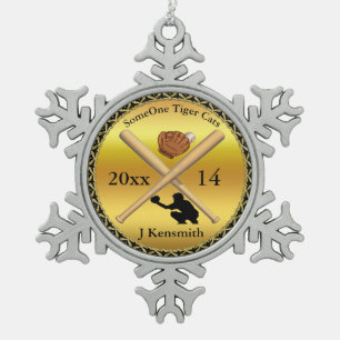 Personalised Baseball Champions League design Snowflake Pewter Christmas Ornament