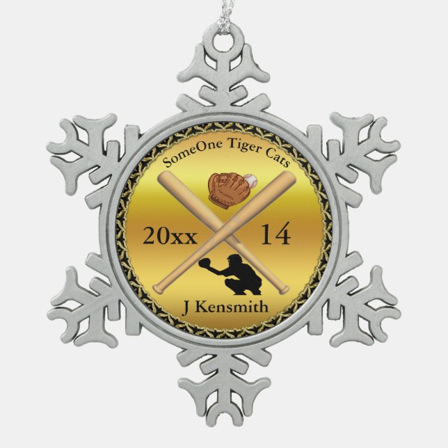 Personalised Baseball Champions League design Snowflake Pewter Christmas Ornament (Front)
