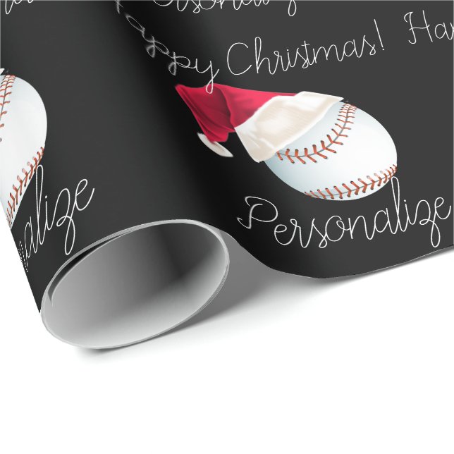 Personalised Baseball Christmas Santa Holiday Wrap Wrapping Paper (Roll Corner)
