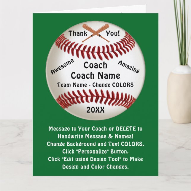 Personalised, Baseball Coach Card, Card (Front)