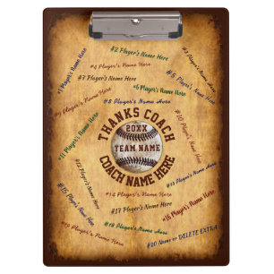 Personalised Baseball Coach Clipboard Player Names