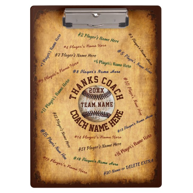 Personalised Baseball Coach Clipboard Player Names (Front)