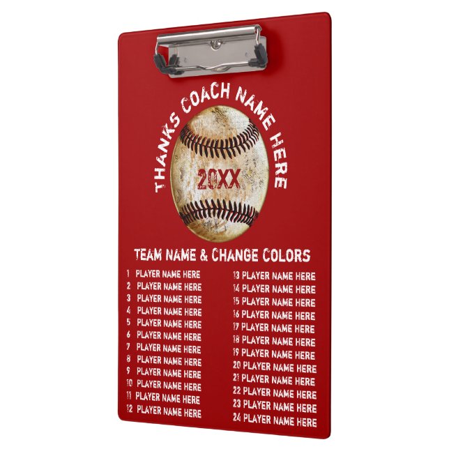 Personalised Baseball Coach Gifts in Your Colours Clipboard (Left)