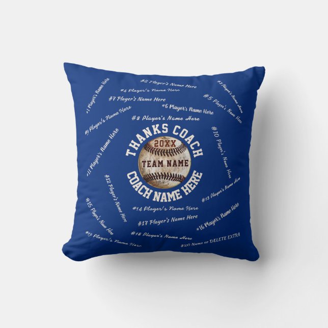 Personalised Baseball Coach Gifts, Player's Names Cushion (Front)