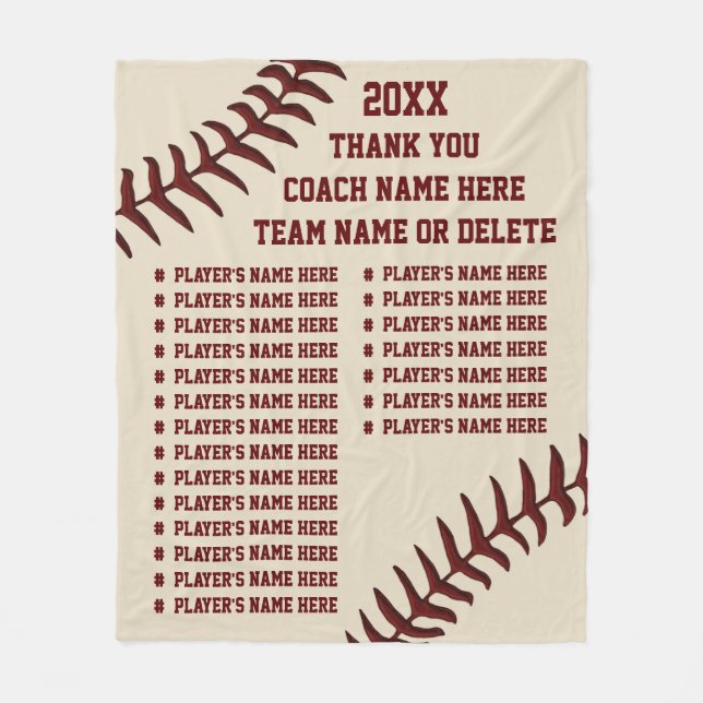 Personalised Baseball Coach Gifts, Player's NAMES Fleece Blanket (Front)