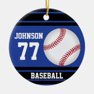 Personalised Baseball Dark Blue and Black Ceramic Tree Decoration