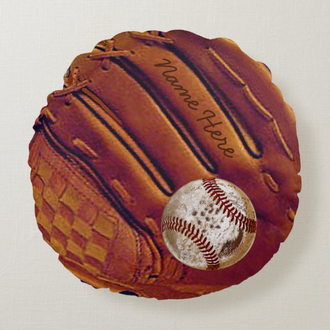 Personalised Baseball Glove Pillow, Dirty Baseball Round Cushion (Front)