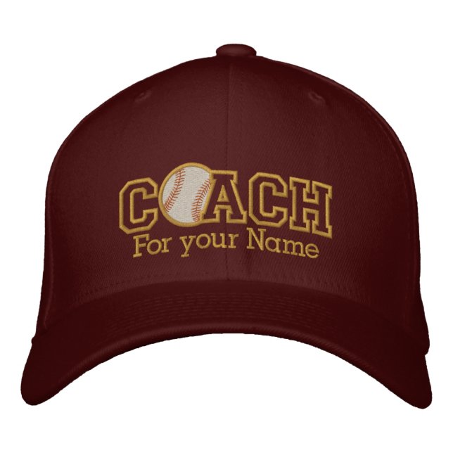 Personalised Baseball Golden Coach with your name Embroidered Hat (Front)