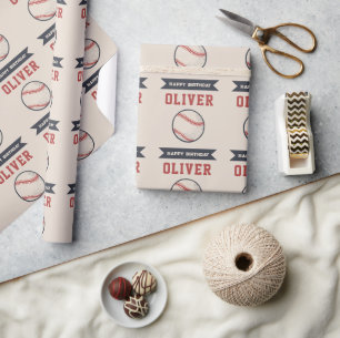Personalised Baseball Happy Birthday Name Wrapping Paper