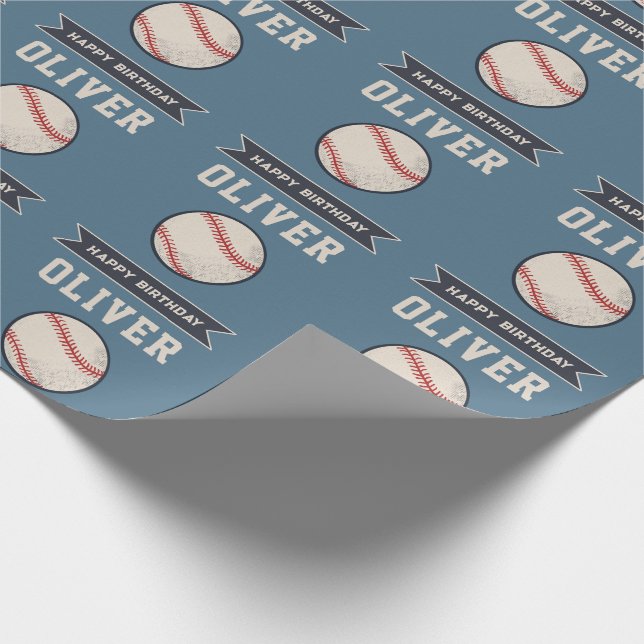 Personalised Baseball Happy Birthday Name Wrapping Paper (Corner)
