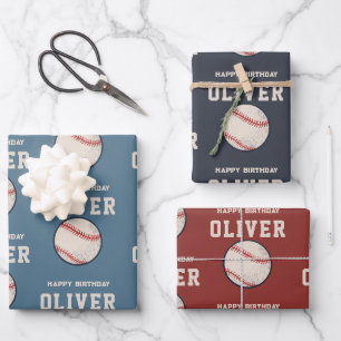 Personalised Baseball Happy Birthday Name Wrapping Paper Sheet