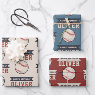 Personalised Baseball Happy Birthday Name Wrapping Paper Sheet