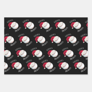 Personalised Baseball Happy Christmas Holiday Wrapping Paper Sheet