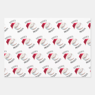 Personalised Baseball Happy Christmas Holiday Wrapping Paper Sheet