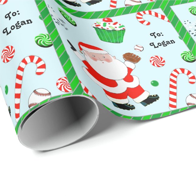 Personalised Baseball Holiday Gift Wrapping Paper (Roll Corner)