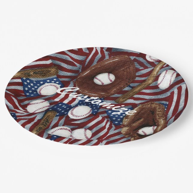 Personalised Baseball In The USA Paper Plate (Angled)