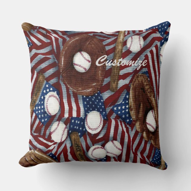 Personalised Baseball In The USA Throw Pillow (Front)