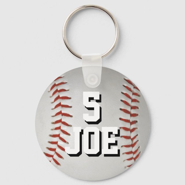 Personalised Baseball Keychain Name and Number (Front)