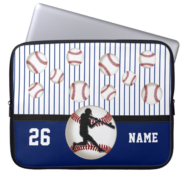 Personalised Baseball Laptop Case, Name and Number Sleeve (Front)