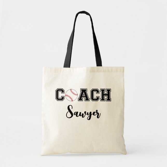 Personalised baseball / little league coach team tote bag (Front)