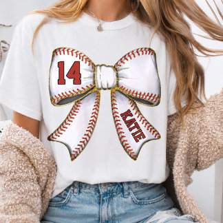 Personalised Baseball Mum Bow Name & Number T-Shirt
