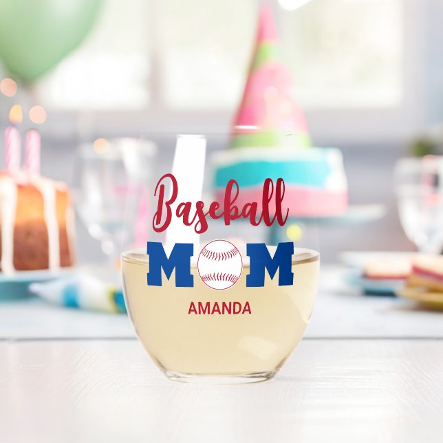 Personalised Baseball Mum Name Stemless Wine Glass (Insitu (Birthday))