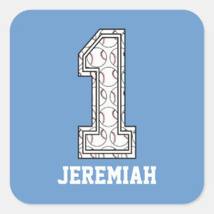 Personalised Baseball Number 1 Square Sticker
