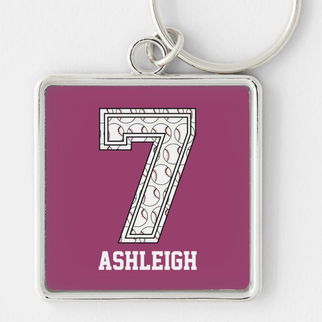 Personalised Baseball Number 7 Key Ring (Front)