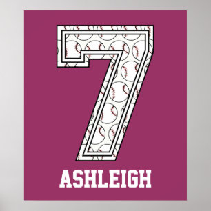 Personalised Baseball Number 7 Poster