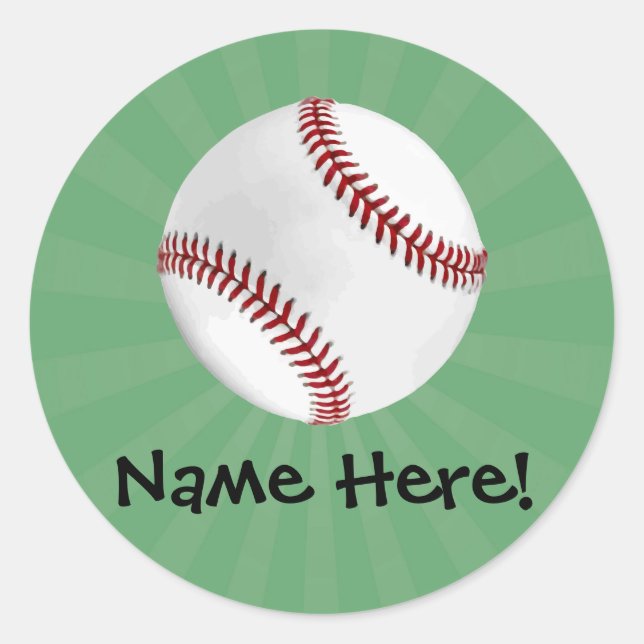 Personalised Baseball on Green Kids Boys Classic Round Sticker (Front)
