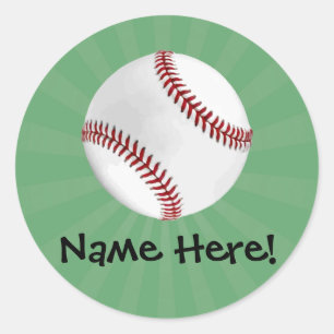 Personalised Baseball on Green Kids Boys Classic Round Sticker