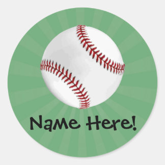Personalised Baseball on Green Kids Boys Classic Round Sticker