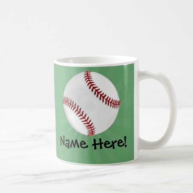 Personalised Baseball on Green Kids Boys Coffee Mug (Right)