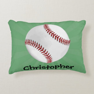 Personalised Baseball on Green Kids Boys Decorative Cushion