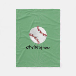 Personalised Baseball on Green Kids Boys Fleece Blanket