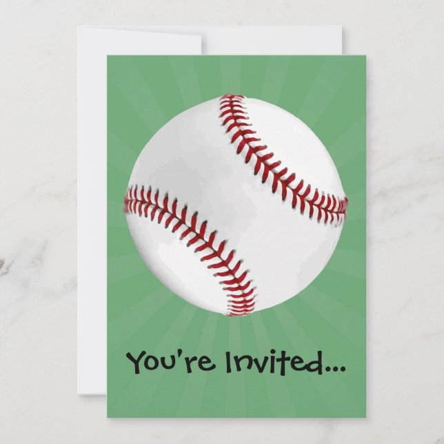 Personalised Baseball on Green Kids Boys Invitation (Front)