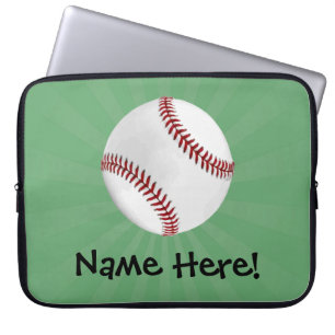 Personalised Baseball on Green Kids Boys Laptop Sleeve