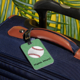 Personalised Baseball on Green Kids Boys Luggage Tag