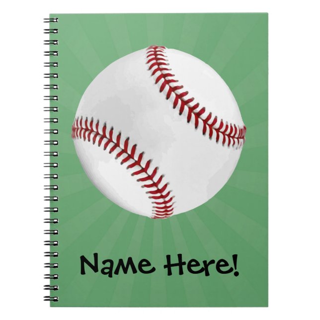 Personalised Baseball on Green Kids Boys Notebook (Front)