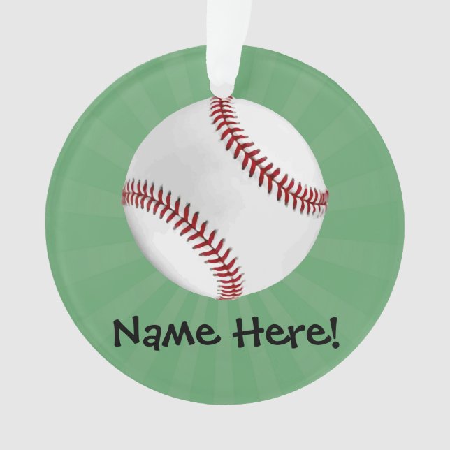 Personalised Baseball on Green Kids Boys Ornament (Front)