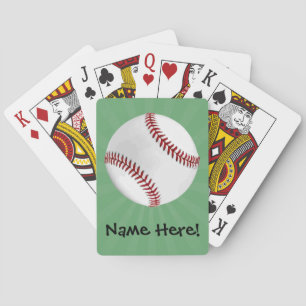Personalised Baseball on Green Kids Boys Playing Cards
