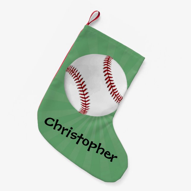 Personalised Baseball on Green Kids Boys Small Christmas Stocking (Front (Hanging))