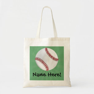 Personalised Baseball on Green Kids Boys Tote Bag