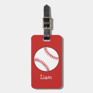 Personalised Baseball on Red Kids Boys Luggage Tag