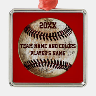 Personalised Baseball Ornaments, Your Colours, Metal Tree Decoration